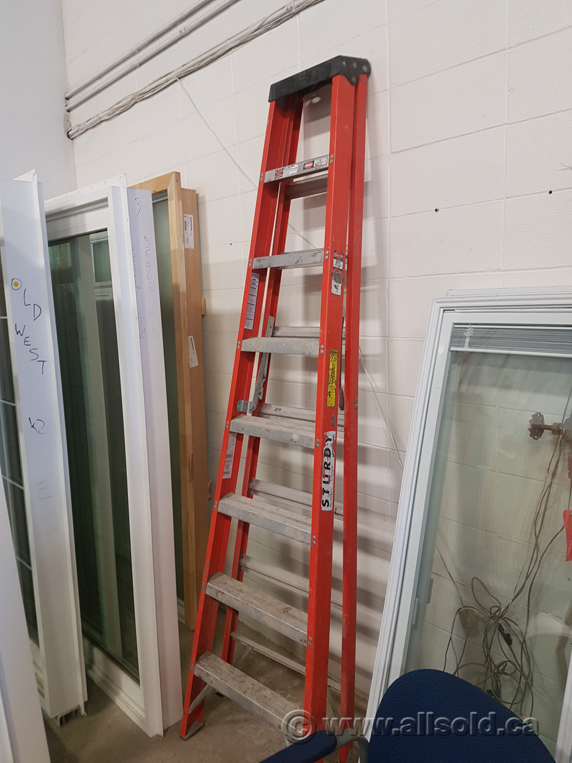 Sturdy Ladder 8 ft. Fiberglass Step Ladder, 300 lb Capacity Allsold